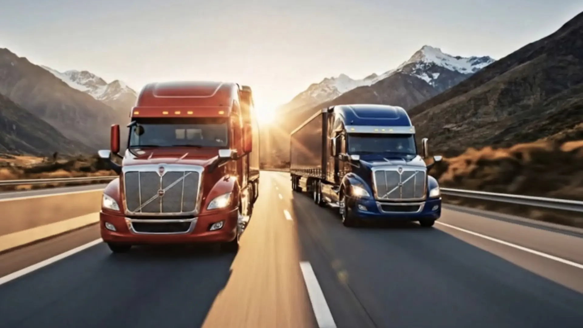 Dos camiones viajando por la ruta